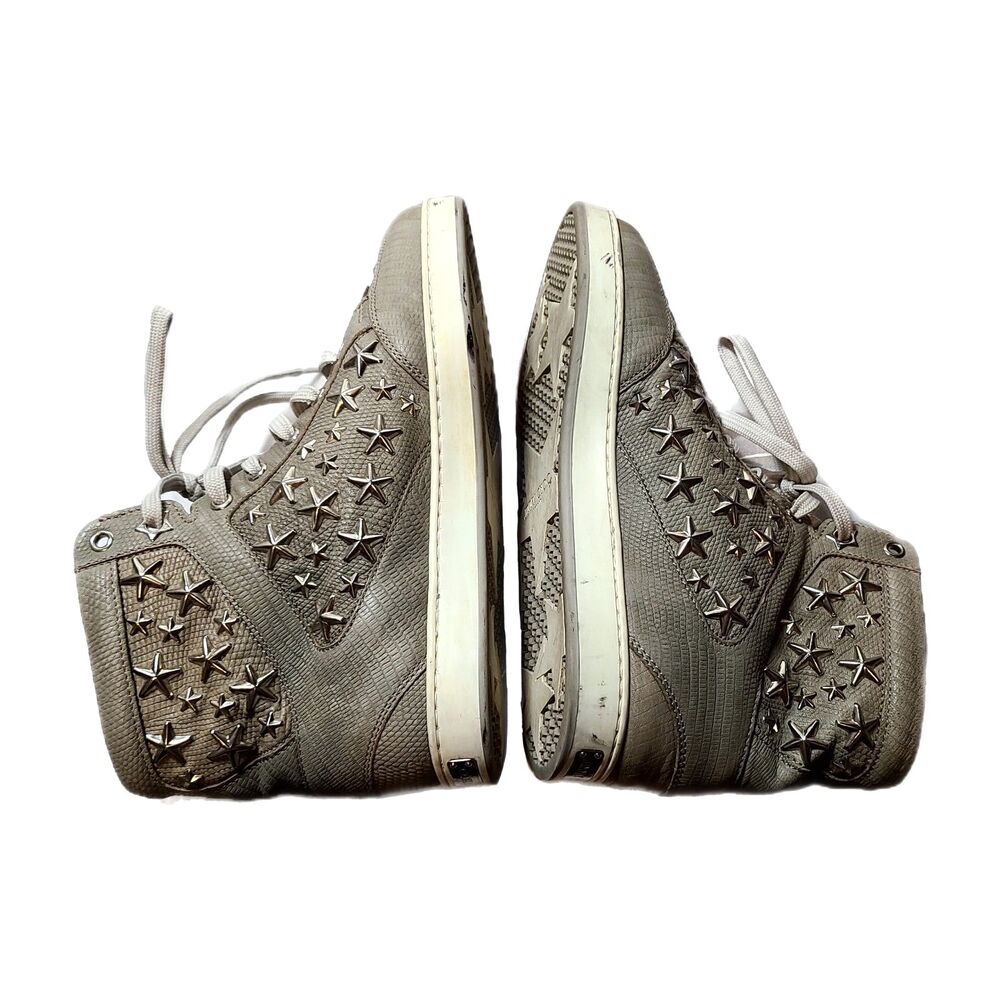 Jimmy Choo Tokyo Trainer Sneakers EU 35/US 5 Gray Star Studded High Top Italy - Picture 3 of 10
